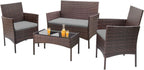 4 Pieces Patio Rattan Chair Wicker, Outdoor Indoor Use Backyard Porch Garden Poolside Balcony Furniture Sets (Red)