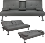 Yaheetech Convertible Sofa Bed Adjustable Couch Sleeper Modern Faux Leather Home Recliner Reversible Loveseat Folding Daybed Guest Bed, Removable Armrests, Cup Holders, 3 Angles, 772lb Capacity, Black