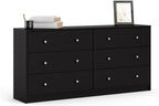 3-Pc Scandinavian Design Engineered Wood Bedroom Furniture Set with 3-Drawer Chest & 6-Drawer Double Dresser & 1-Drawer Nightstand, Pewter Plastic Handles, Smooth Plastic Glides, in Black