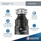 InSinkErator Badger 5 Garbage Disposal, 1/2 HP Continuous Feed, Durable Steel, Easy Install