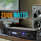 2-Channel Bluetooth Power Amplifier - 2000W Bridgeable Rack Mount Pro Audio Sound Wireless Home Stereo Receiver w/TRS XLR Input,LCD, Bridge Mode, Cooling Fan - Entertainment Speaker System