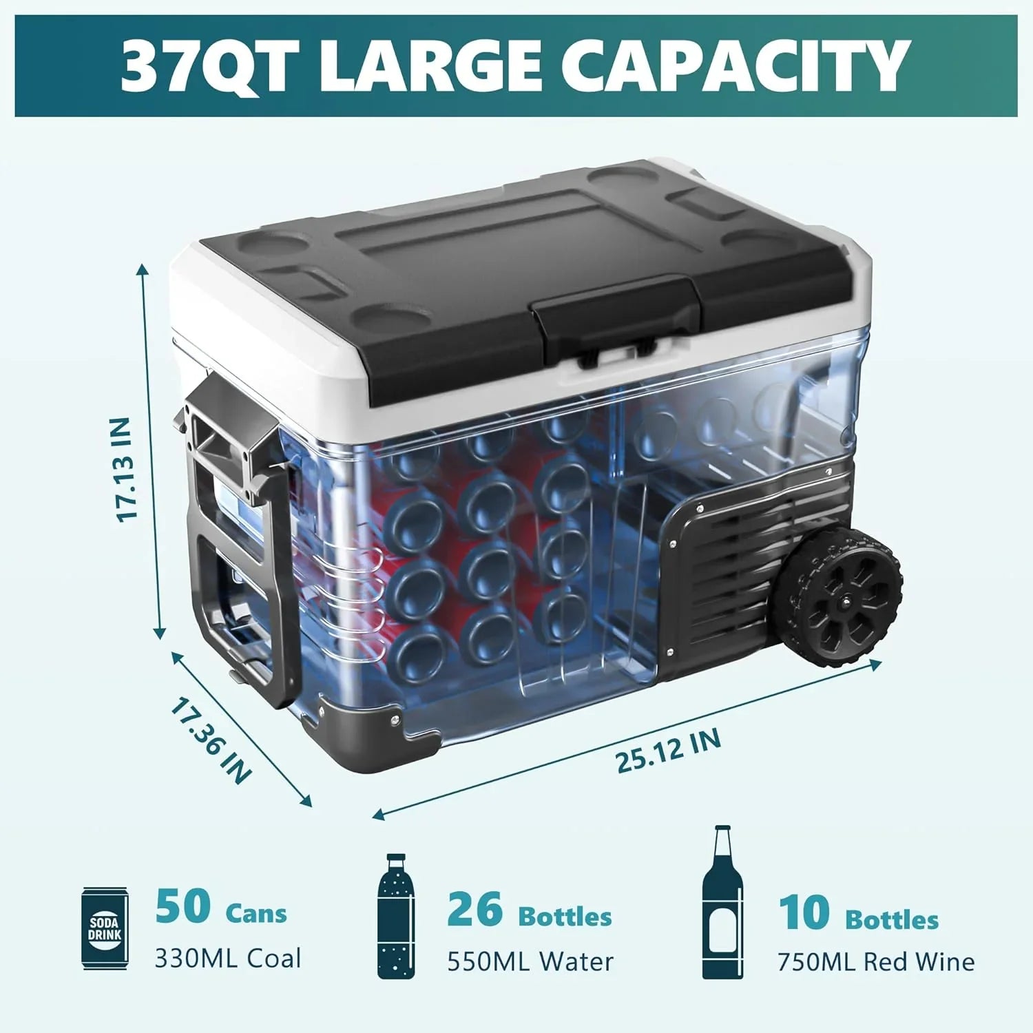 EUHOMY 12 Volt Refrigerator, 37QT(35L) Electric Cooler, Portable Freezer 12V/24V DC 110-240V AC, 12V Fridge -4��~68��, 12V Cooler with Wheels & 2 Baskets for Travel, Truck, Boat, Camping