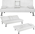 Yaheetech Convertible Sofa Bed Adjustable Couch Sleeper Modern Faux Leather Home Recliner Reversible Loveseat Folding Daybed Guest Bed, Removable Armrests, Cup Holders, 3 Angles, 772lb Capacity, Black