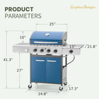 Burner Propane Gas BBQ Grill with Side Burner & Porcelain-Enameled Cast Iron Grates, 42,000 BTU Output Stainless Steel Grill for Outdoor Cooking Kitchen and Patio Backyard Barbecue-Captiva