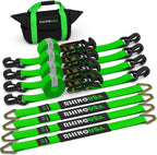 Car Tie Down Straps for Trailers with J Hooks (4-Pack) - 2 Inch x 8 Feet (10,000lb Break Strength) - Heavy Duty T-Handle Car Hauler Tire Straps for Trailer & UTV with Axle Straps - Black