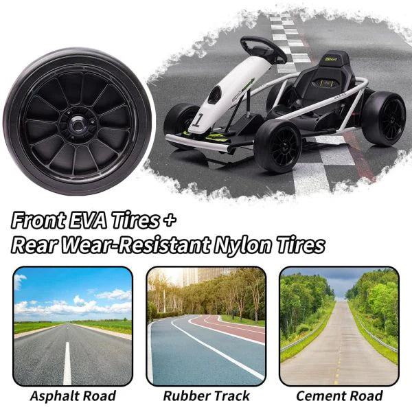 24V Go Kart for Kids 8-12, 300W*2 Motors, 9Ah Battery, 8MPH Speed, Music, Horn, 175lbs Max Load �� White