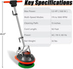 Commercial Floor Scrubber Machine with Brushes and Pads, Heavy Duty Floor Buffer Polisher and Cleaner- Deep Cleaning Tile and Grout, Hardwood Floors and Carpets without Getting on Hands and Knees
