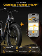 Thunder Electric Bike 1500W 30+MPH 80Miles Range Fat Tire Hydraulic Disc Brakes