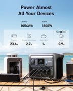 Anker SOLIX C1000 Portable Power Station with 200W Solar Panel, 1800W Solar Generator, 1056wh LFP (LiFePO4) Battery, 6 AC Outlets, Up to 2400W for Home, Power Outages, and Outdoor Camping