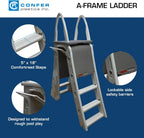 Confer Plastics 7200 Roll Guard 48" to 56" Adjustable A Frame Safety Ladder for Above Ground Outdoor Patio Swimming Pool Platform Ladder with Step Barrier, Warm Grey…