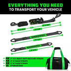 Car Tie Down Straps for Trailers with J Hooks (4-Pack) - 2 Inch x 8 Feet (10,000lb Break Strength) - Heavy Duty T-Handle Car Hauler Tire Straps for Trailer & UTV with Axle Straps - Black