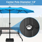 15 ft Large Patio Umbrella with Solar Lights Double-Sided Outdoor Rectangle Market Umbrellas with 36 LED Lights/Base Included/Easy Crank for Patio Garden Yard Pool Lawn, Brown