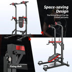 Pooboo Power Tower Dip Station, Pull-Up Bar, Supine Board, Adjustable