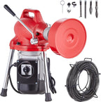 Segmented sewer cleaning machine 66 feet x 5/8 inches, 250-watt electric sewer unclogger with manual feeder - equipped with 2 steel cables, 7 cutters and clockwise/counterclockwise control device, suitable for 1.6-inch to 4-inch pipes.