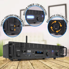 2-Channel Bluetooth Power Amplifier - 2000W Bridgeable Rack Mount Pro Audio Sound Wireless Home Stereo Receiver w/TRS XLR Input,LCD, Bridge Mode, Cooling Fan - Entertainment Speaker System