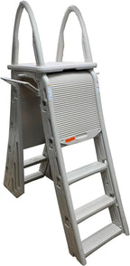 Confer Plastics 7200 Roll Guard 48" to 56" Adjustable A Frame Safety Ladder for Above Ground Outdoor Patio Swimming Pool Platform Ladder with Step Barrier, Warm Grey…