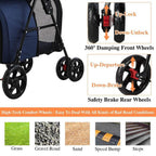 42 Double Pet Stroller for 2 Dogs & Cats,4 Wheels Dog Strollers Folding Travel Cat Stroller with Suspension System,Navy Blue