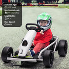 24V Go Kart for Kids 8-12, 300W*2 Motors, 9Ah Battery, 8MPH Speed, Music, Horn, 175lbs Max Load �� White