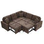 82.6 in. L Shaped Corded Velveteen Modern Sectional Sofa Pull-out Sleeper Sofa in. Brown with USB Ports, Power Sockets