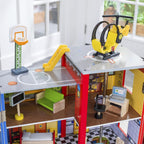 Wooden play set, 3 levels, with 26 accessories, folds for storage