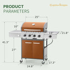 Burner Propane Gas BBQ Grill with Side Burner & Porcelain-Enameled Cast Iron Grates, 42,000 BTU Output Stainless Steel Grill for Outdoor Cooking Kitchen and Patio Backyard Barbecue-Captiva