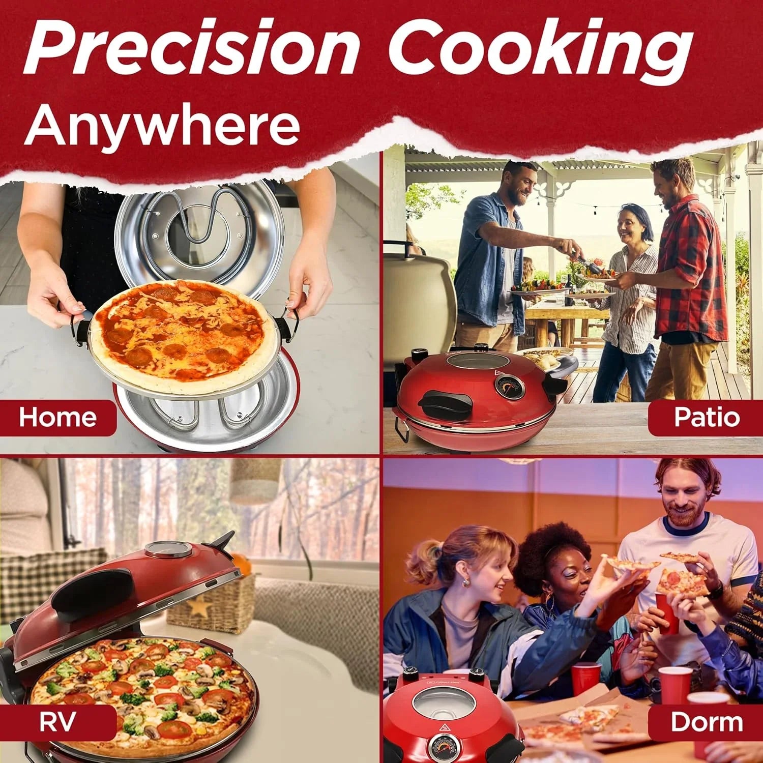 Electric Pizza Oven with Ceramic Stone, Viewing Window, Adjustable Heat Control, Timer and 1200W Baking Power, DIY Homemade Pizzeria, Large 12�� Pie Capacity (Black)