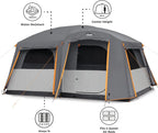CORE Straight Wall Cabin Tents | 10 Person / 11 Person / 12 Person Large Multi Room Family Tents for Car Camping & Outdoor Adventures