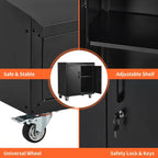 Garage Storage Cabinet with Wheels, 2 Door Tool Cabinet with Adjustable Shelves, Metal Lockable Tool Cabinet, Rolling Tool Chest for Home, 34 H x 30.3 L x 18 W, Assembly Required