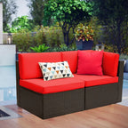 Devoko 5 Pieces Patio Furniture Sets All Weather Outdoor Sectional Patio Sofa Manual Weaving Wicker Rattan Patio Seating Sofas with Cushion and Glass Table(Beige)