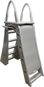 Confer Plastics 7200 Roll Guard 48" to 56" Adjustable A Frame Safety Ladder for Above Ground Outdoor Patio Swimming Pool Platform Ladder with Step Barrier, Warm Grey…