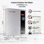 Electric Tankless Water Heater, 11kW at 240 Volt, On Demand Instant Hot Water Heater