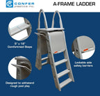 Confer Plastics 7200 Roll Guard 48" to 56" Adjustable A Frame Safety Ladder for Above Ground Outdoor Patio Swimming Pool Platform Ladder with Step Barrier, Warm Grey…