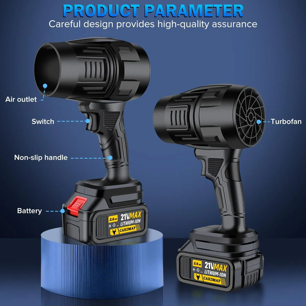 Electric Cordless Leaf Blower, Handheld Electric Leaf Blower, Mini Jet Dry Blower Fan with 2 Packs 2.6Ah Batteries and Charger, Violent Turbo Jet Blower for Lawn, Patio, Outdoors, Car, Home
