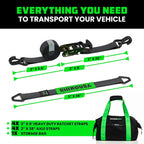 Car Tie Down Straps for Trailers with J Hooks (4-Pack) - 2 Inch x 8 Feet (10,000lb Break Strength) - Heavy Duty T-Handle Car Hauler Tire Straps for Trailer & UTV with Axle Straps - Black
