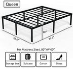 EMODA Queen Bed Frame No Box Spring Needed 18 Inch Heavy Duty Metal Tall Platform Bed Frame