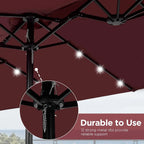 15 ft Large Patio Umbrella with Solar Lights Double-Sided Outdoor Rectangle Market Umbrellas with 36 LED Lights/Base Included/Easy Crank for Patio Garden Yard Pool Lawn, Brown