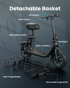 Electric Scooter with Large Basket, 550W Motor