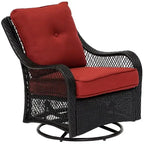 Orleans 5-Piece Steel Patio Fire Pit Conversation Set with Navy Blue Cushions, Swivel Gliders and Square Fire Pit Table
