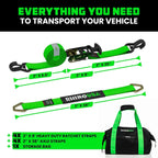 Car Tie Down Straps for Trailers with J Hooks (4-Pack) - 2 Inch x 8 Feet (10,000lb Break Strength) - Heavy Duty T-Handle Car Hauler Tire Straps for Trailer & UTV with Axle Straps - Black