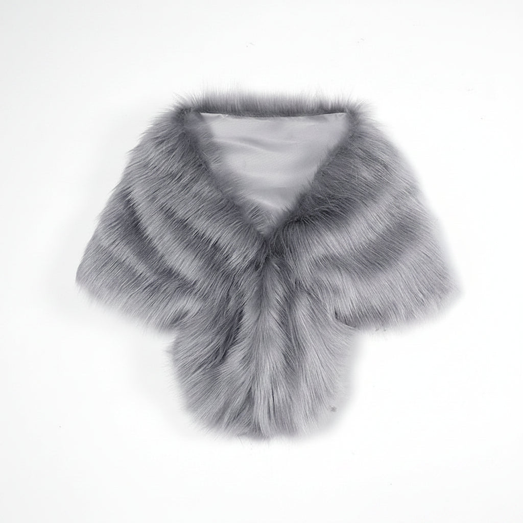 Gray faux fur collar on a white background