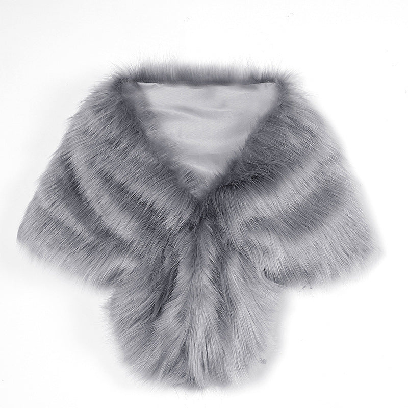 Gray faux fur collar on a white background